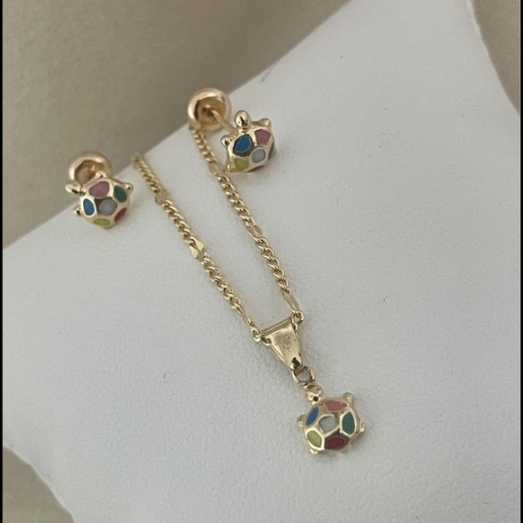18k Gold Filled Turtle Children Earrings & Necklac - Picture 7 of 7
